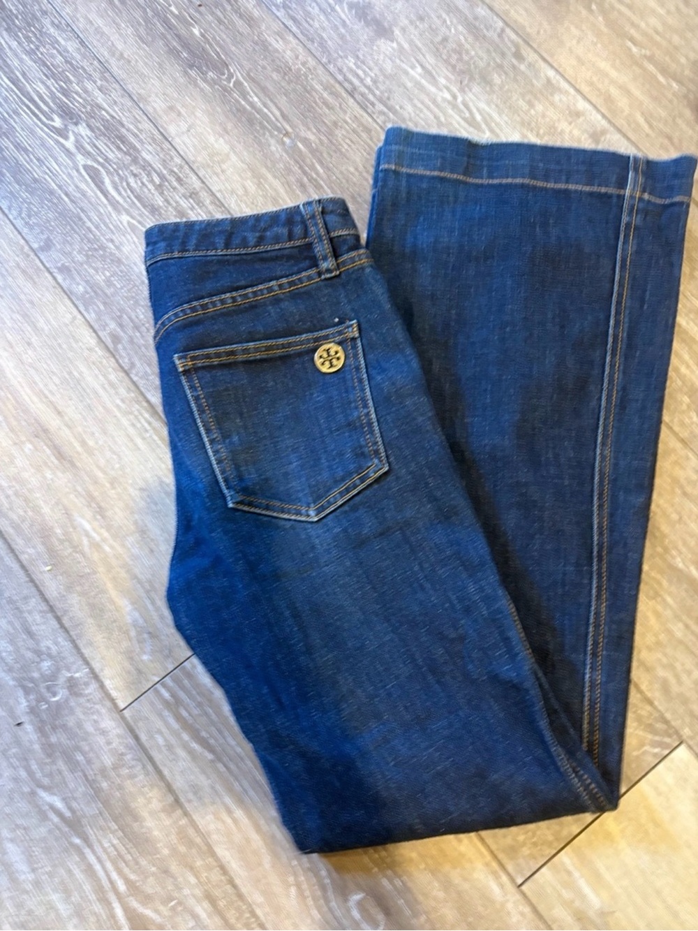 Tory Burch High Waisted Flare Jeans Dark Wash